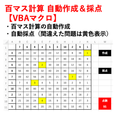 Excel 百マス計算 自動生成 採点 Vbaマクロ くろむぽん旅行日記くろむぽんブログ